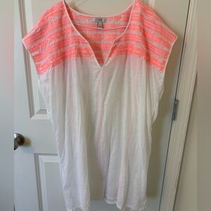 J.Crew linen Embroidered Linen Blend Cover Up Tunic Dress XL Beach Caftan Spring